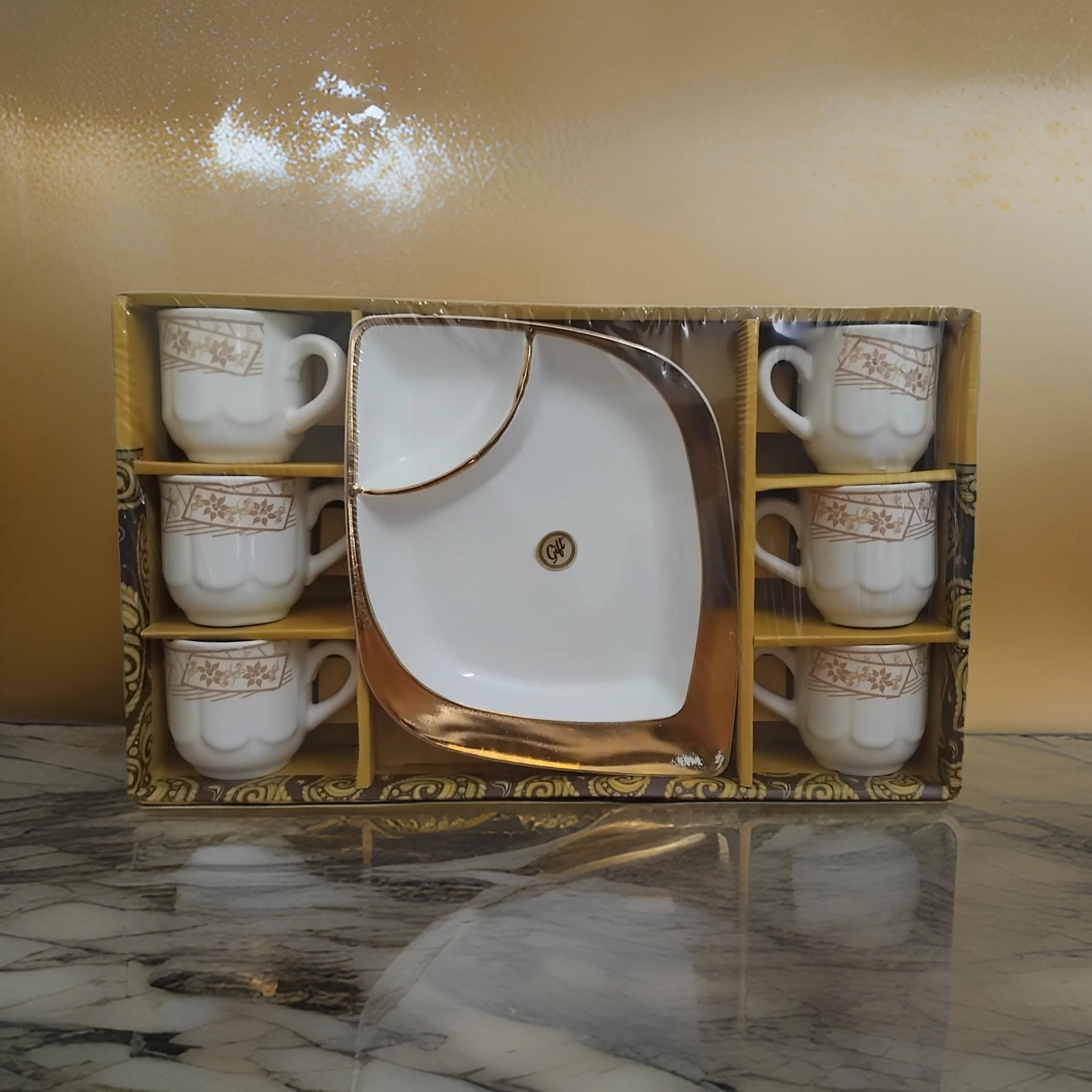 AM3073 Medellin 6 Piece Ceramic Tea/Coffee Cup With Plastic 1 Piece Serving Plate 7 Piece - Image 2
