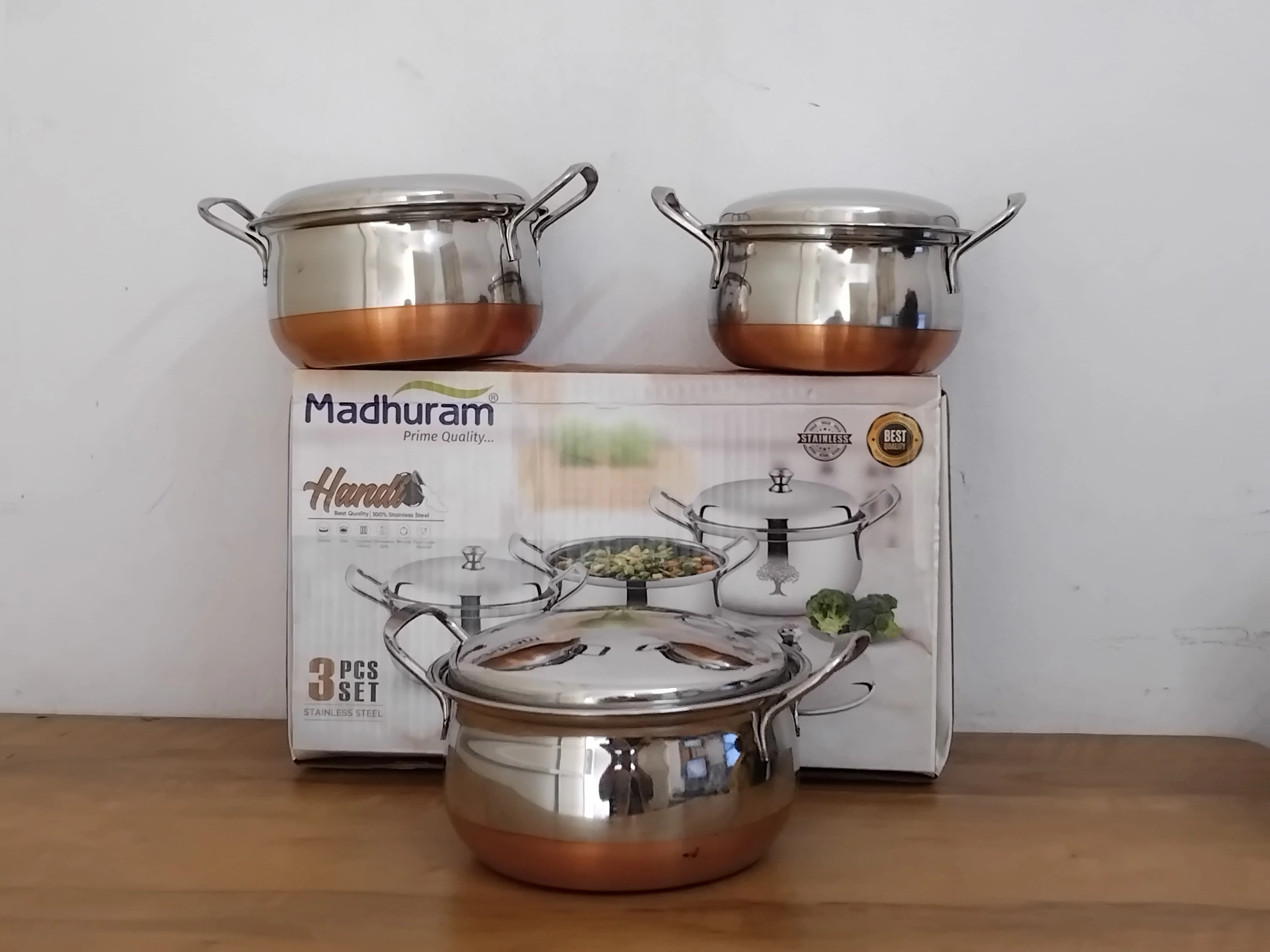 AM3113 Madhuram Prime Quality Copper Handi Stainless Steel 3 Piece - Image 4