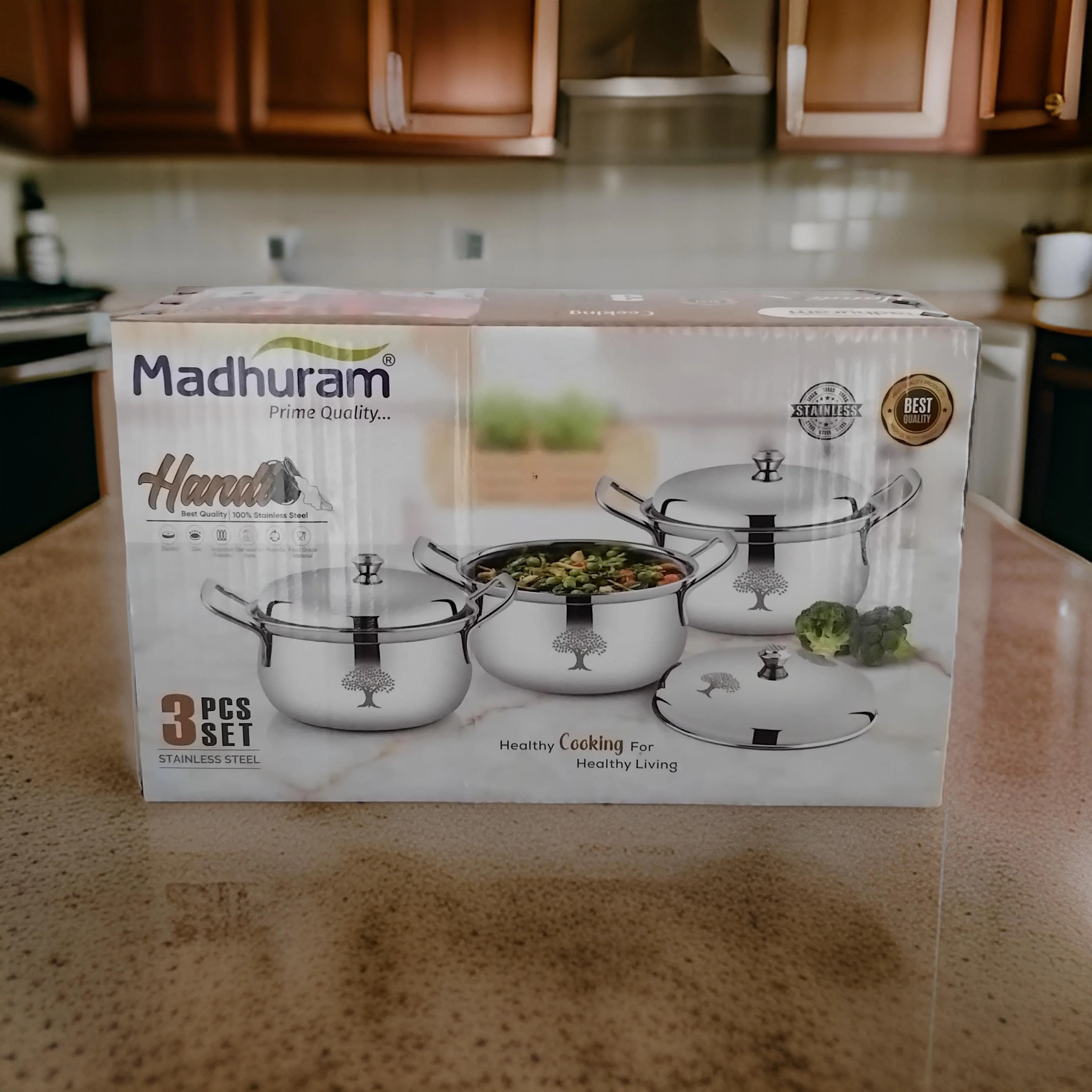 AM3114 Madhuram Prime Quality Laser Handi Stainless Steel 3 Piece - Image 7