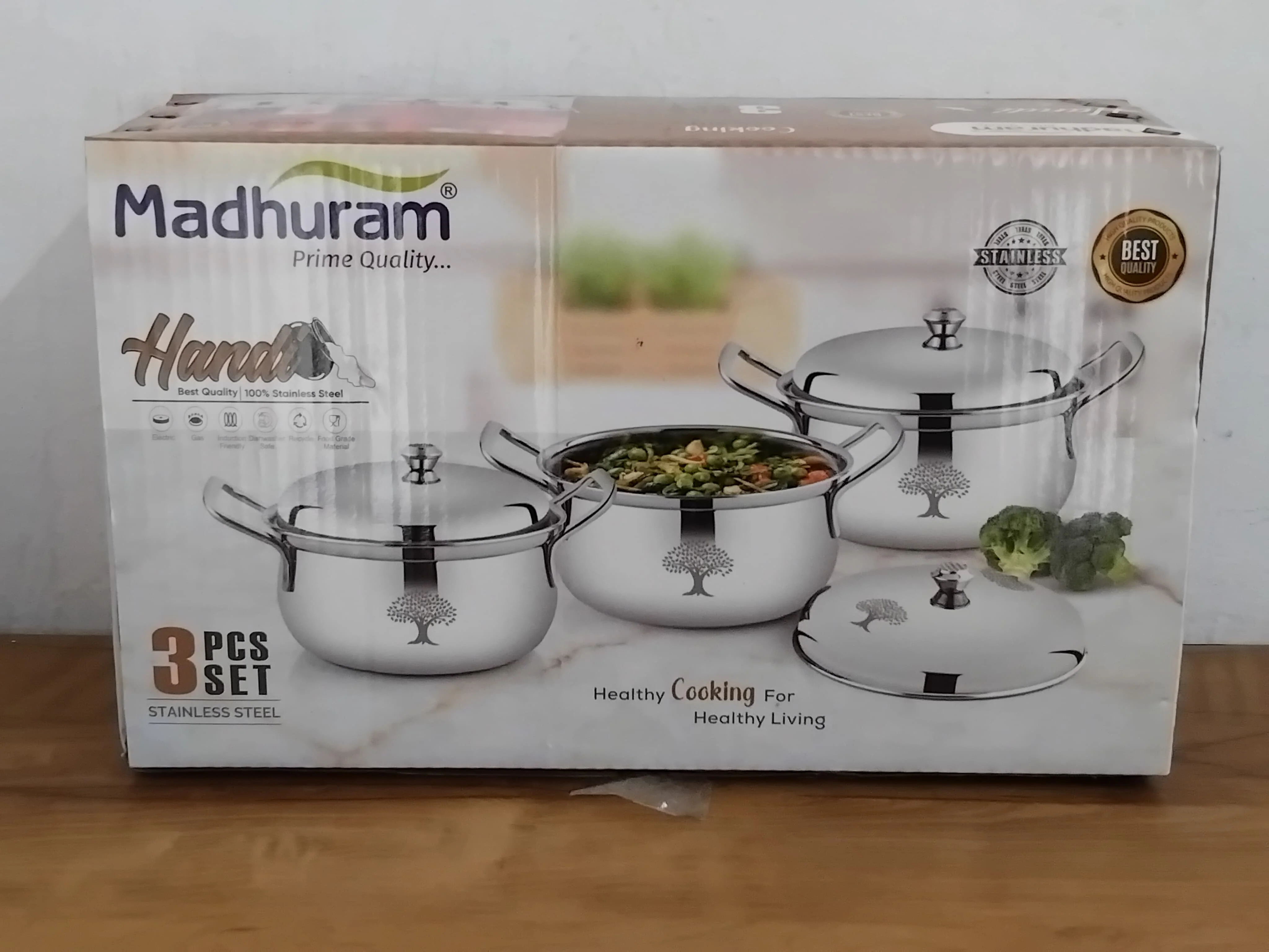 AM3114 Madhuram Prime Quality Laser Handi Stainless Steel 3 Piece - Image 9