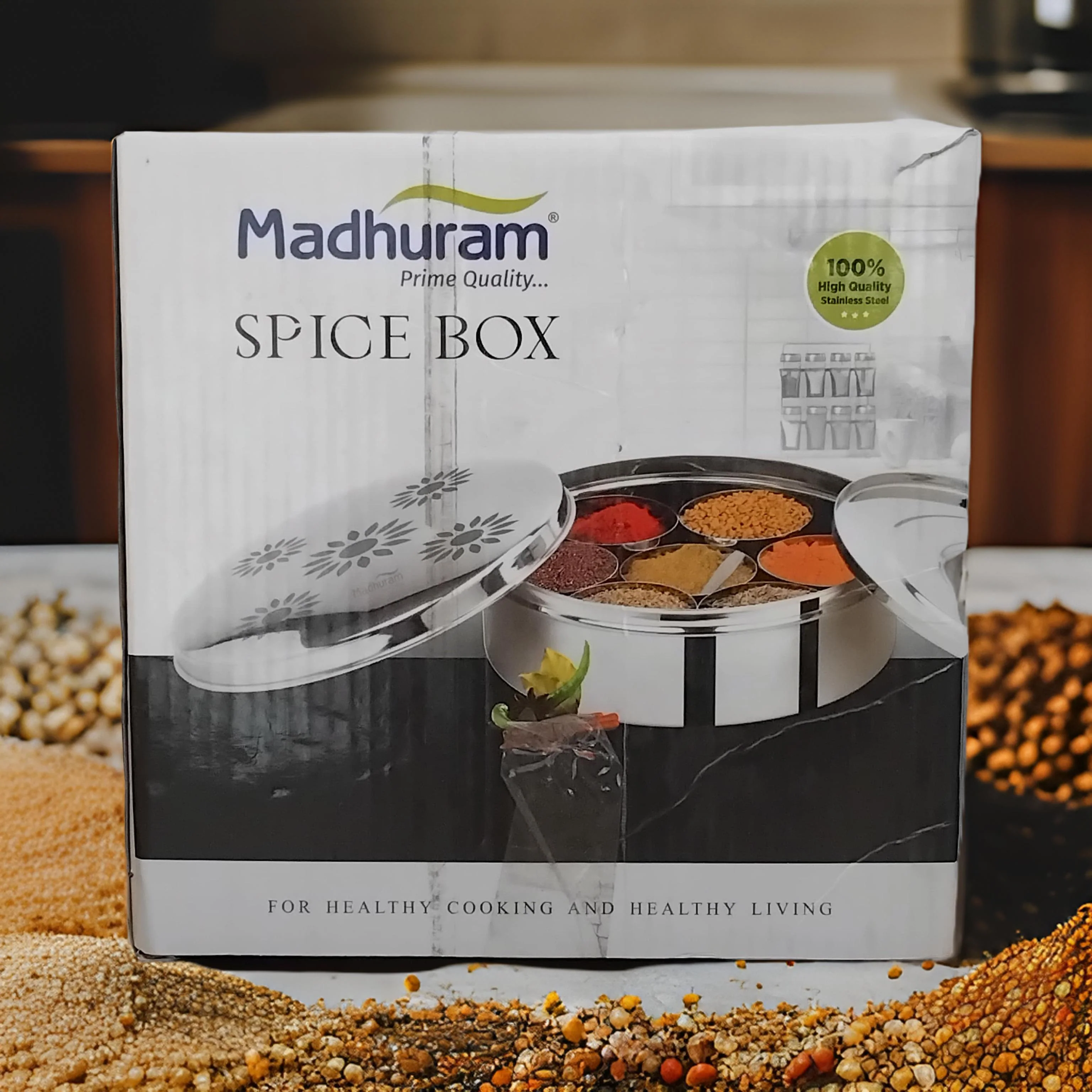 AM3116 Madhuram Prime Quality (12) Belly Masala Dabba Stainless Steel Spice Box 1 Piece - Image 8
