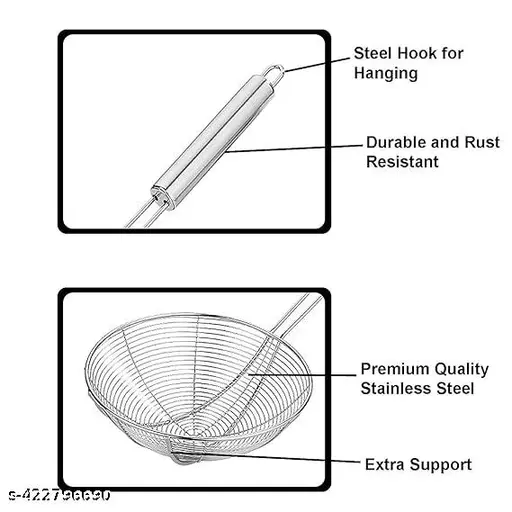 AM3256 16CM Heavy Duty Stainless Steel Strainer Deep Fry Jhara for Frying 1 Piece - Image 5
