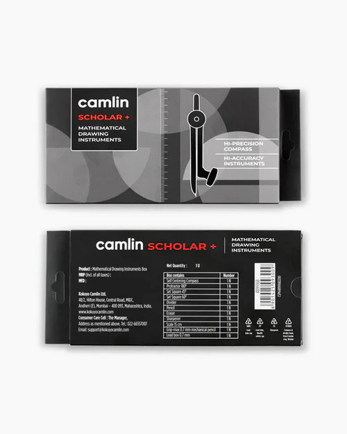 AM3300 Camlin Scholar Plus Mathematical Drawing Instruments Geometry Box Black - Image 8