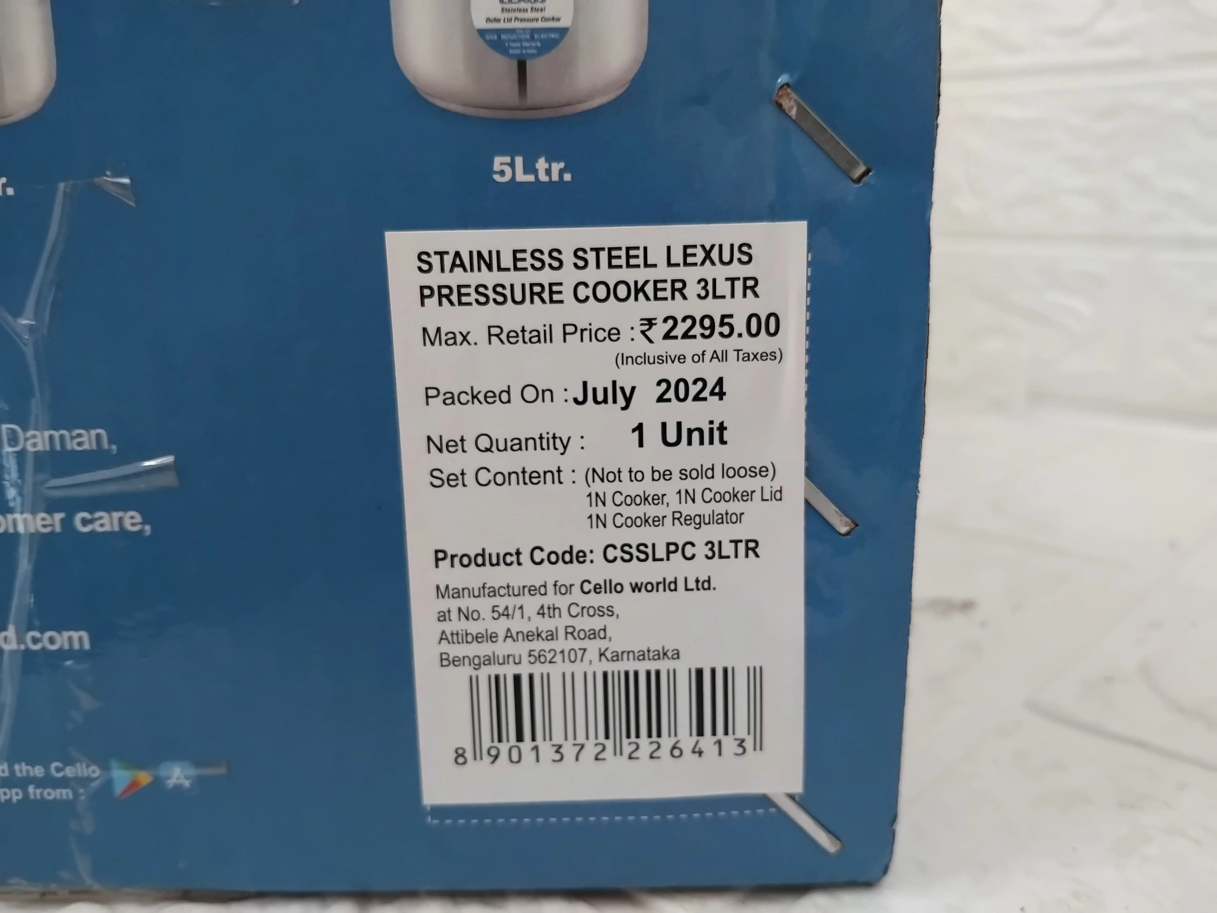AM3395 Cello Stainless Steel Lexus Pressure Cooker 3 Ltr - Image 6