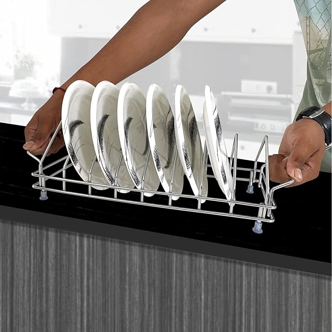 AM3523 SS Plate Stand With Handle No.8 Kitchen Rack Organizer for Home - Image 2