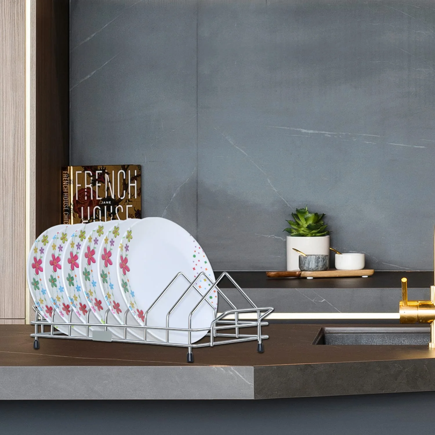 AM3524 SS Plate Stand With Handle NO.10 Kitchen Rack Organizer For Home - Image 3