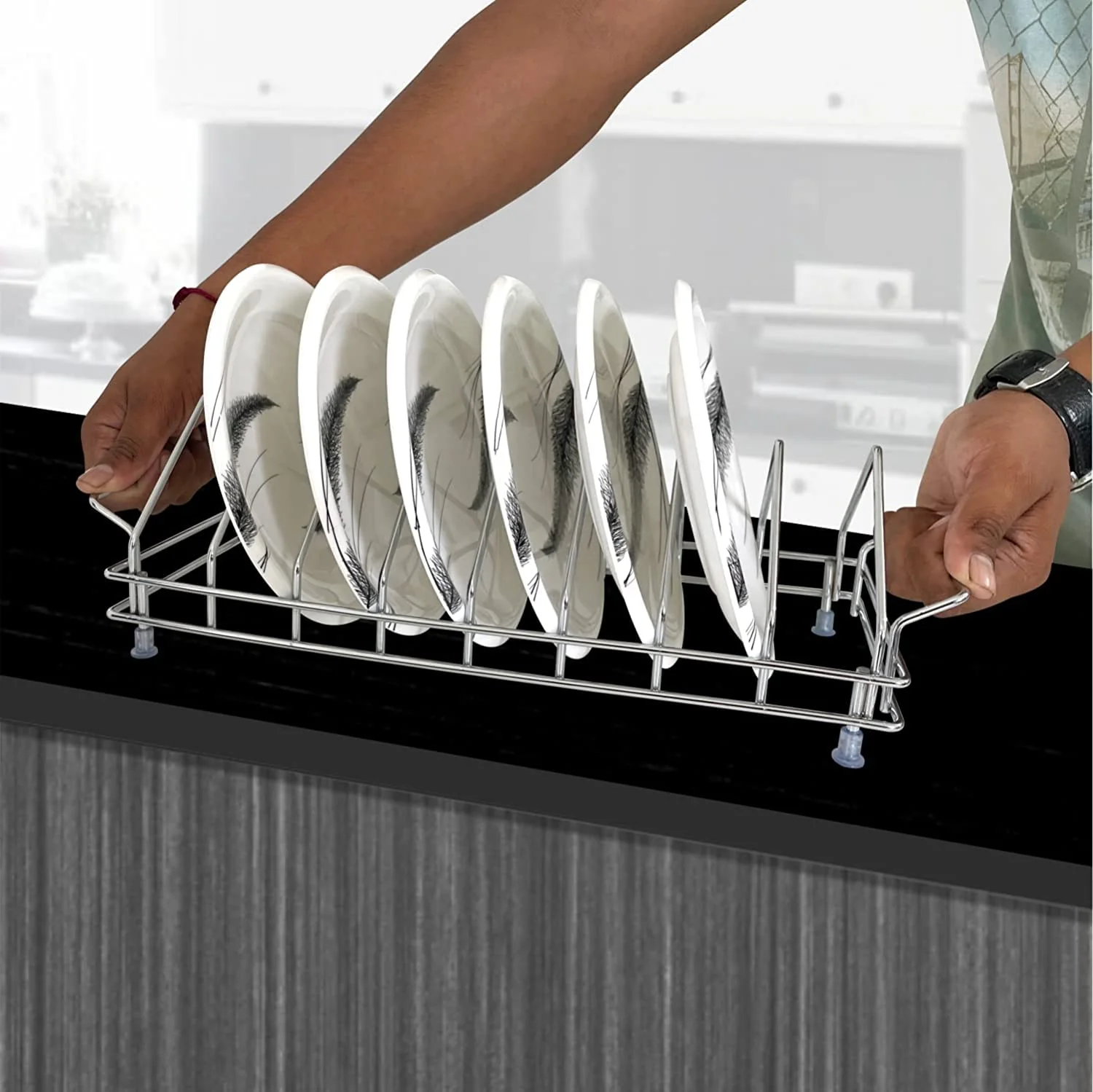 AM3524 SS Plate Stand With Handle NO.10 Kitchen Rack Organizer For Home - Image 4