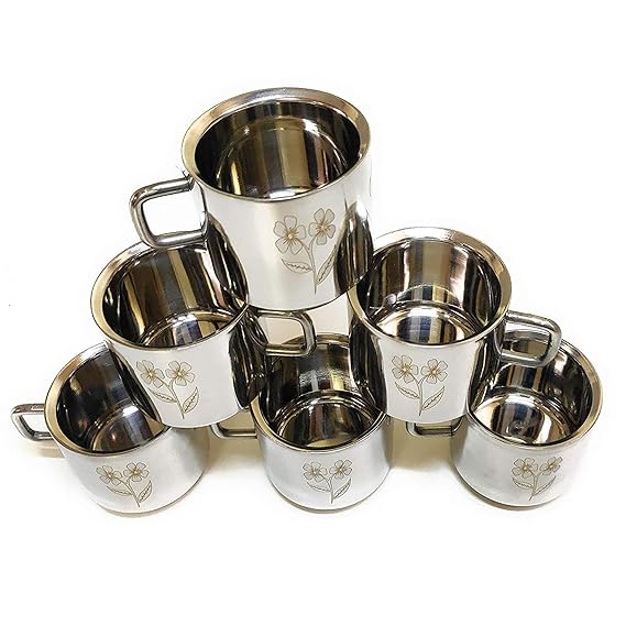 AM3553 SS Double Wall Floral Laser Printed Tea Cup Pack of 6 Pcs - Image 3