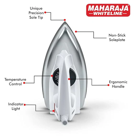 AM3641 Maharaja Whiteline 1000 Watts Classico White Dry Iron - Image 5