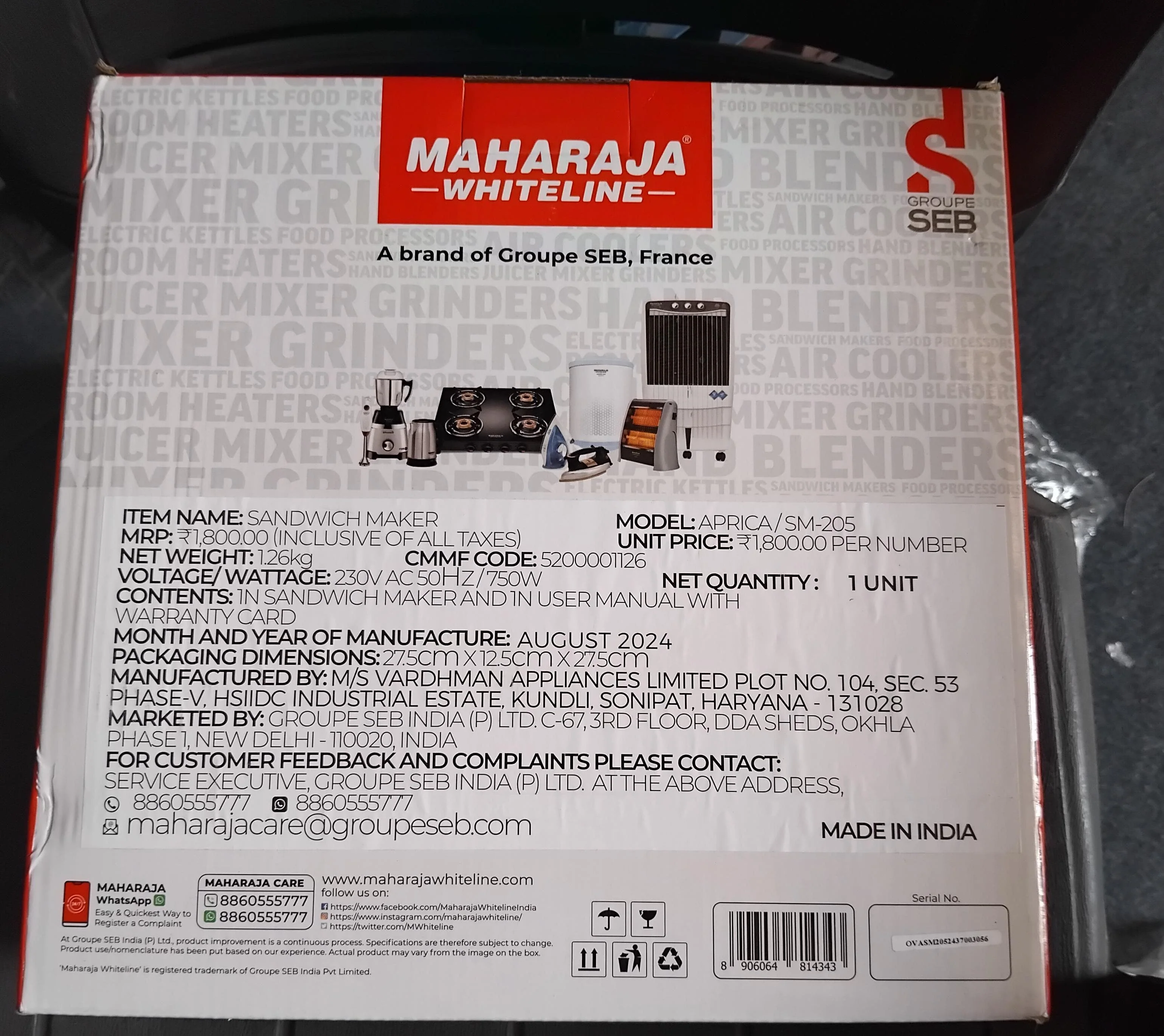 AM3643 Maharaja Whiteline Aprica 750 Watts Toast Sandwich Maker (SM-205) - Image 9