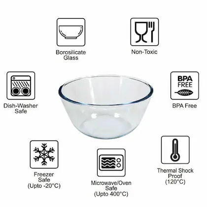 AM3686 Borosil Serving & Mixing Glass Bowl with Lid 900ml (IH22MB009PL) - Image 5
