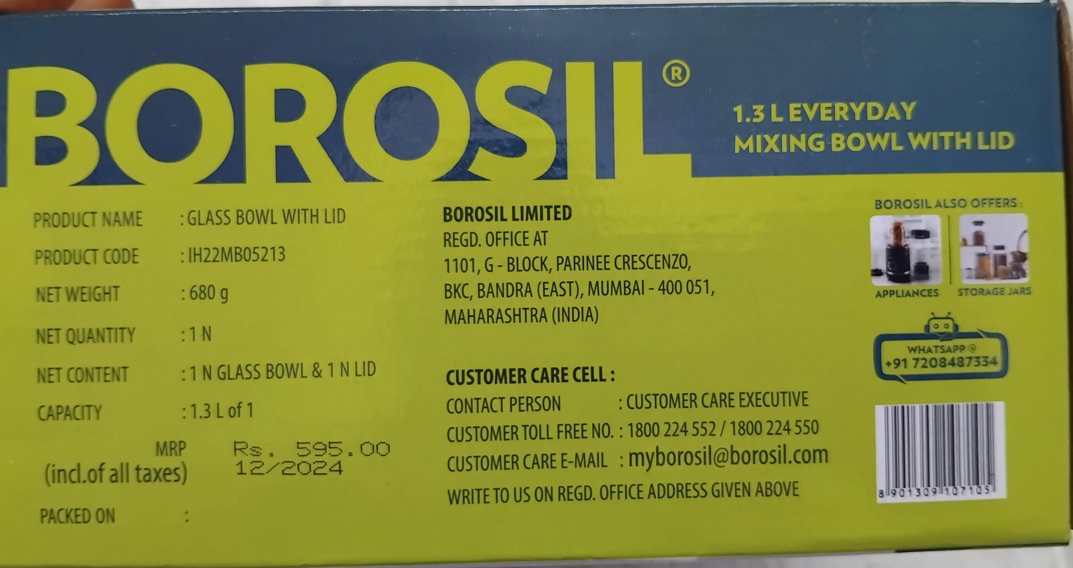 AM3687 Borosil 1.3L Serving & Mixing Bowl with Lid (IH22MB05213) - Image 13