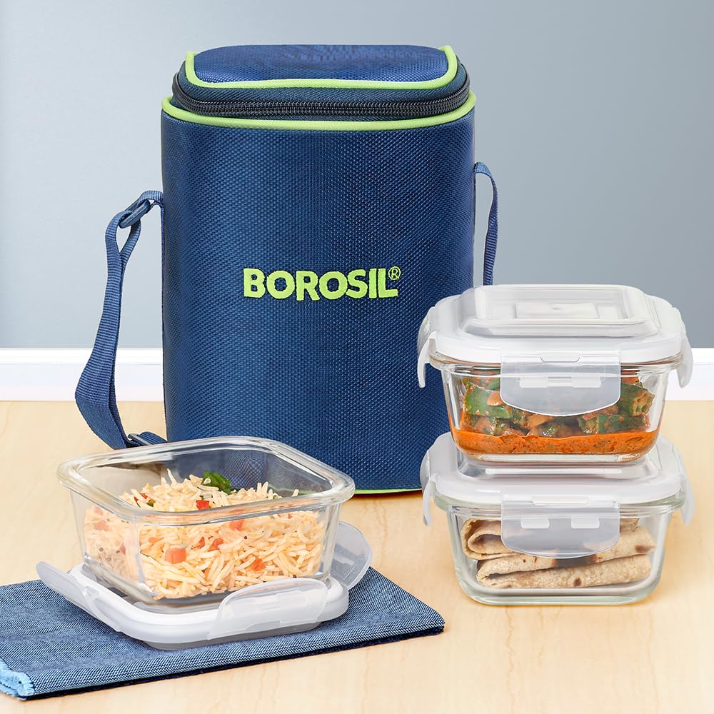 AM3694 Borosil Square 320ml Microwavable Glass Lunch Box Set Of 3 - Image 11