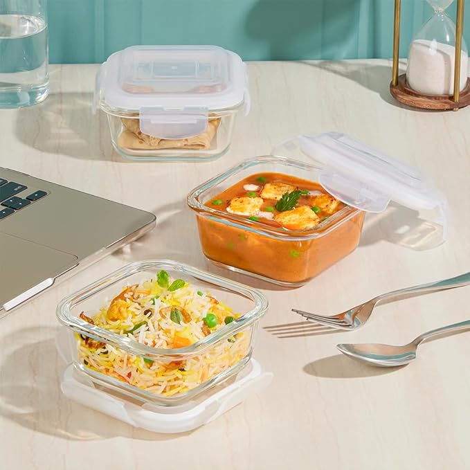 AM3694 Borosil Square 320ml Microwavable Glass Lunch Box Set Of 3 - Image 14