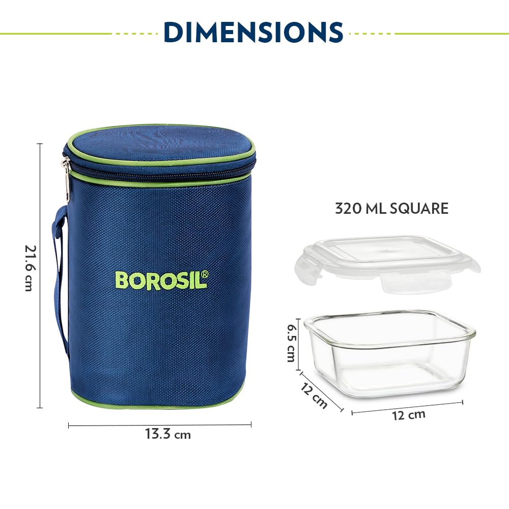 AM3694 Borosil Square 320ml Microwavable Glass Lunch Box Set Of 3 - Image 4
