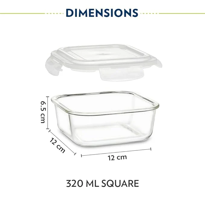 AM3694 Borosil Square 320ml Microwavable Glass Lunch Box Set Of 3 - Image 5