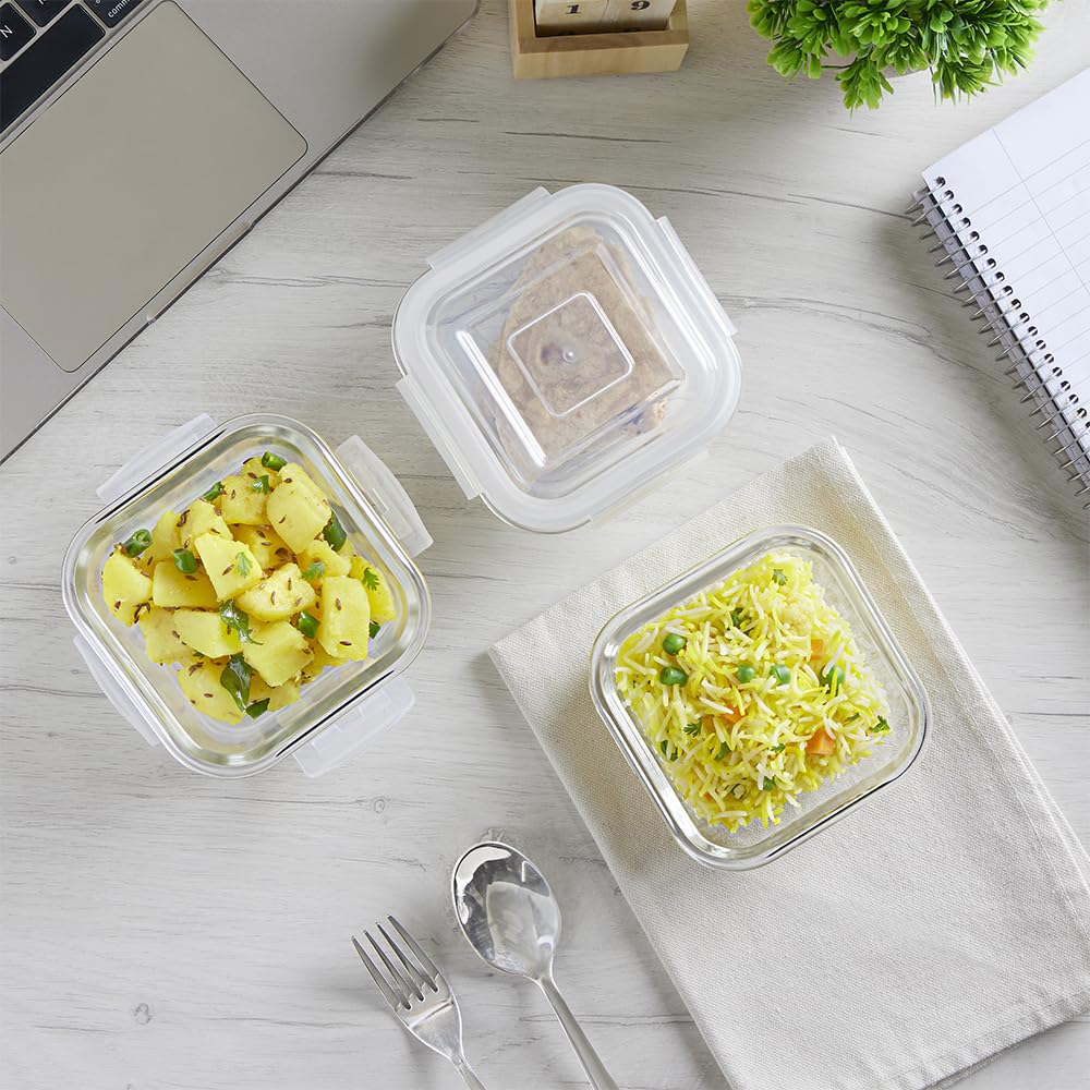 AM3694 Borosil Square 320ml Microwavable Glass Lunch Box Set Of 3 - Image 8
