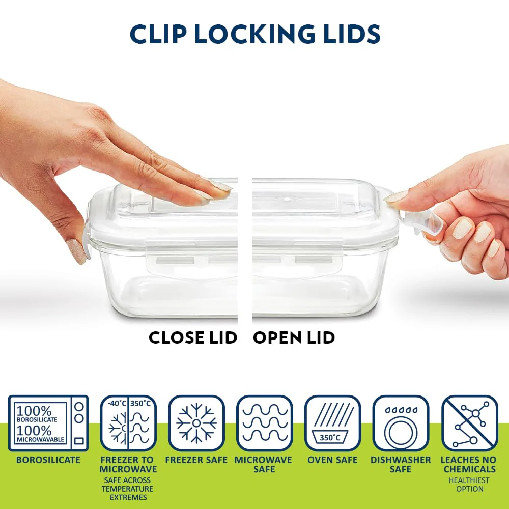 AM3694 Borosil Square 320ml Microwavable Glass Lunch Box Set Of 3 - Image 9