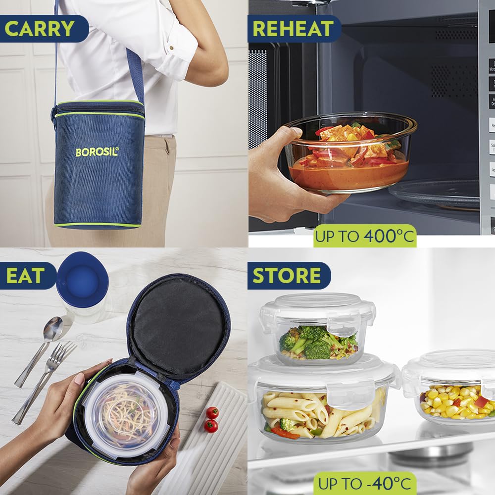 AM3695 Borosil Round 400ml Microwavable Lunch Box Set Of 3 - Image 2