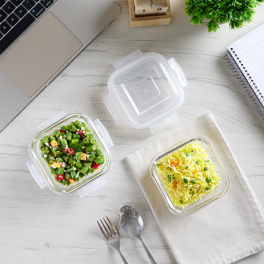 AM3696 Borosil 320ml Square Lunch Box with Bag Set of 2 - Image 3