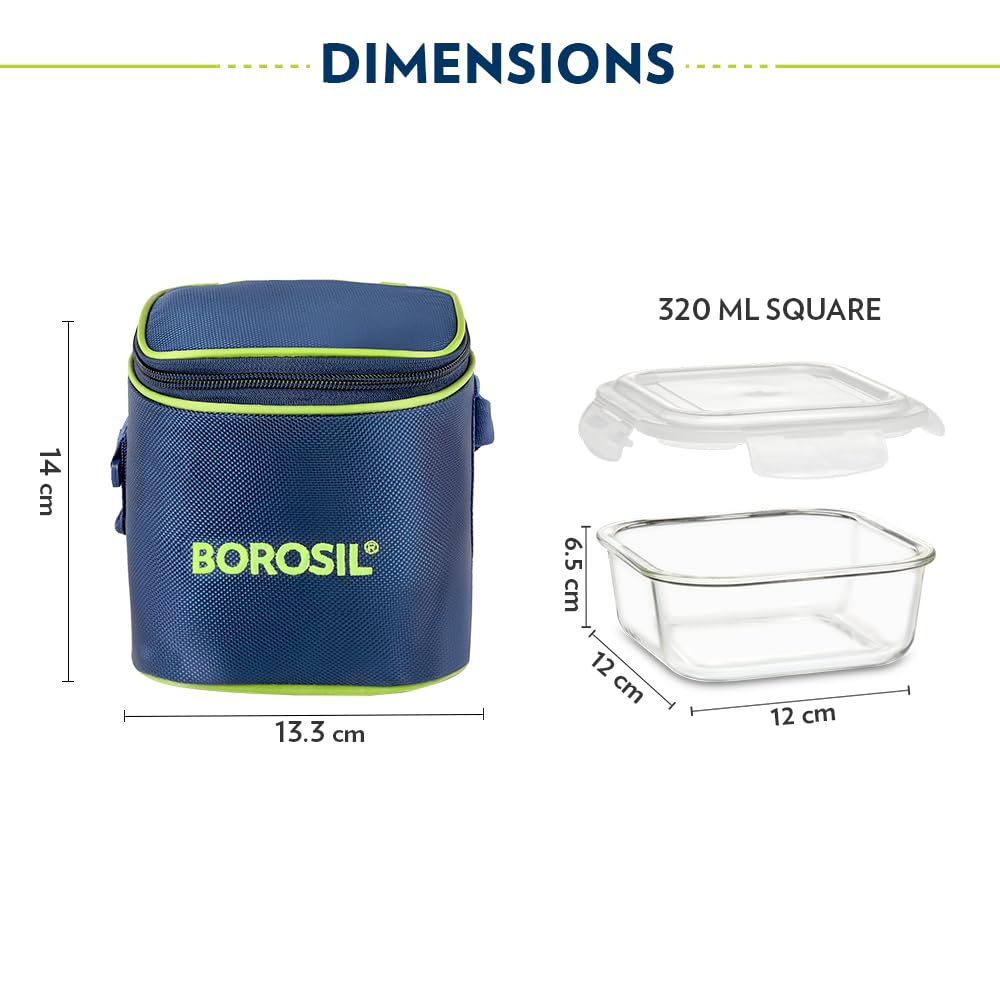 AM3696 Borosil 320ml Square Lunch Box with Bag Set of 2 - Image 4
