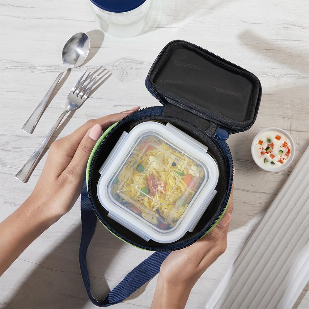 AM3696 Borosil 320ml Square Lunch Box with Bag Set of 2 - Image 7