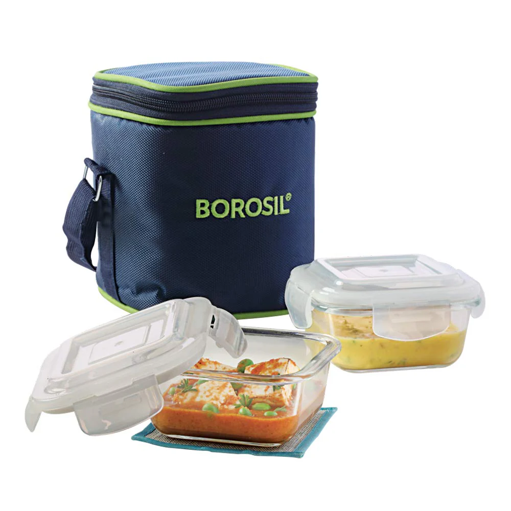 AM3696 Borosil 320ml Square Lunch Box with Bag Set of 2 - Image 9
