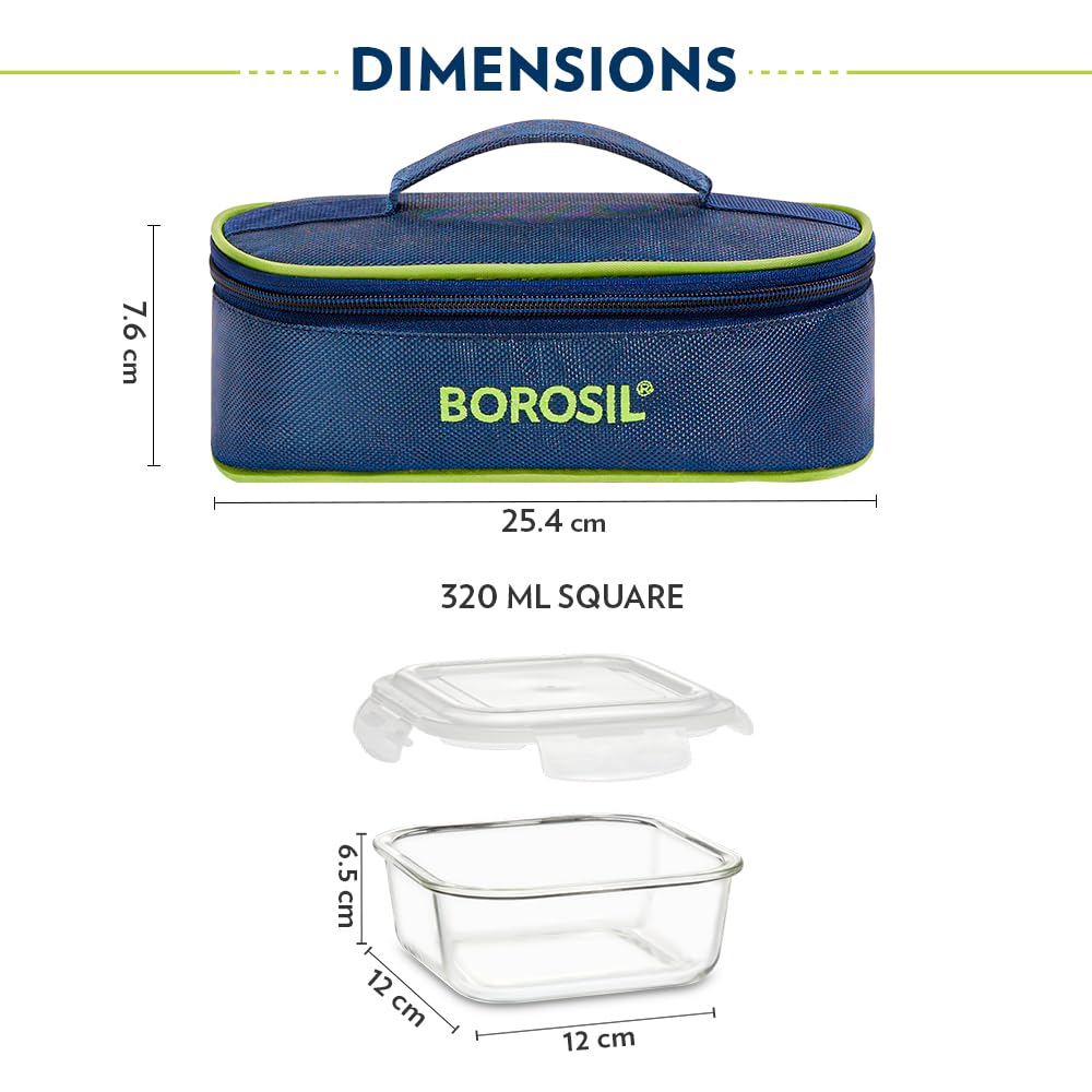 AM3697 Borosil Square 320ml Lunchbox with Bag Set of 2 - Image 3