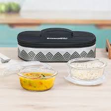 AM3699 Borosil Round 400ml Glass Lunchbox with Bag Set of 2 - Image 11