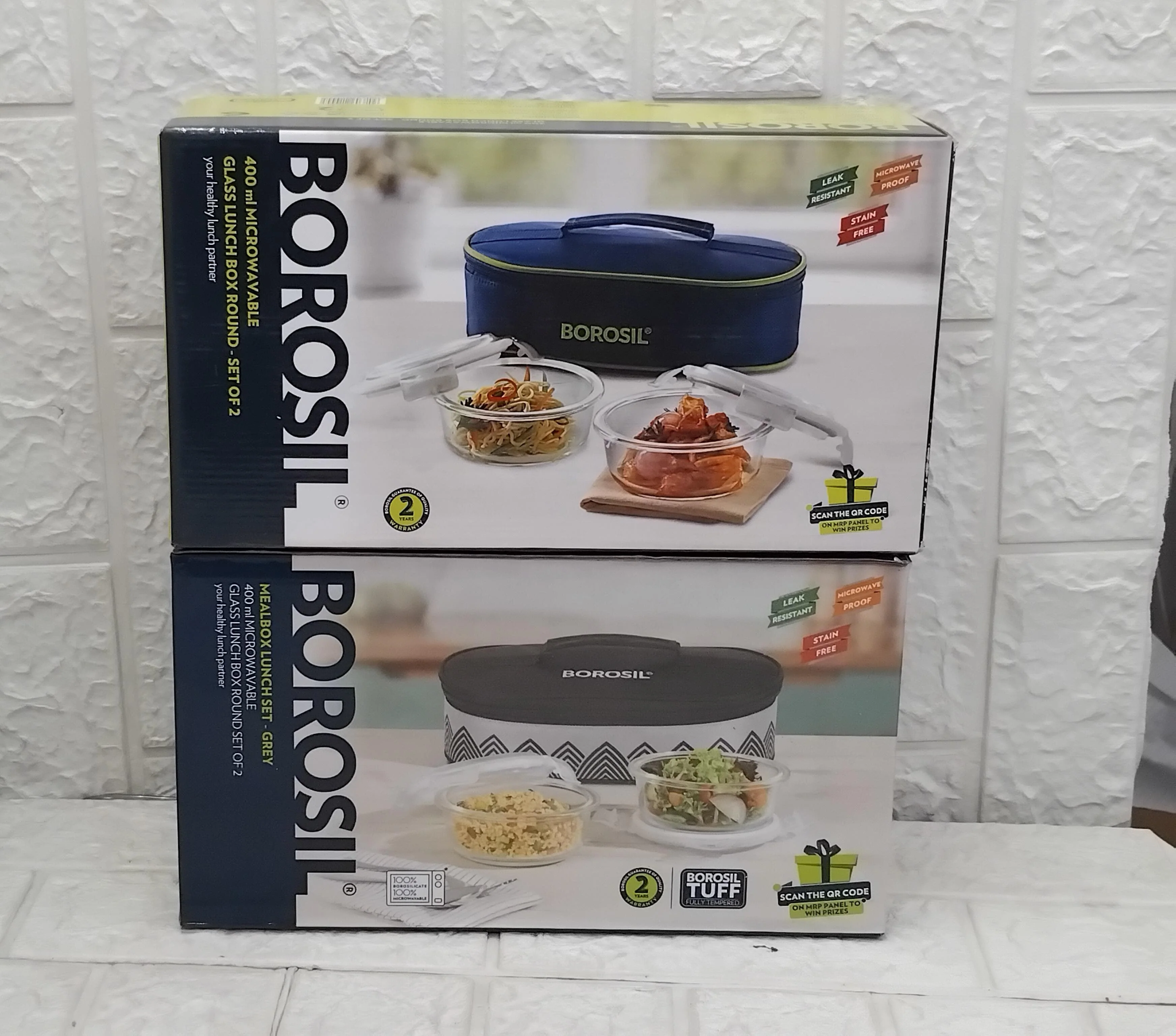 AM3699 Borosil Round 400ml Glass Lunchbox with Bag Set of 2 - Image 15