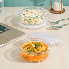 AM3698 Borosil Round Mealbox 400ml Glass Lunch Box set 2 Blue,Grey - Image 15