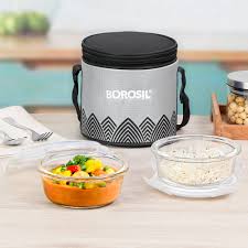 AM3698 Borosil Round Mealbox 400ml Glass Lunch Box set 2 Blue,Grey - Image 3