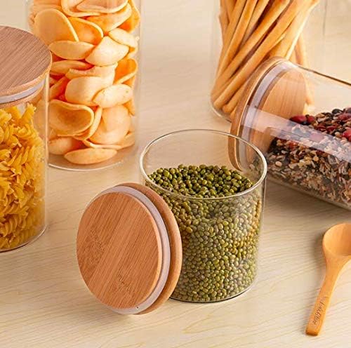 AM3729 Carre Glass Jar with Wooden Airtight  Bamboo Lid for kitchen 1 Pcs - Image 2