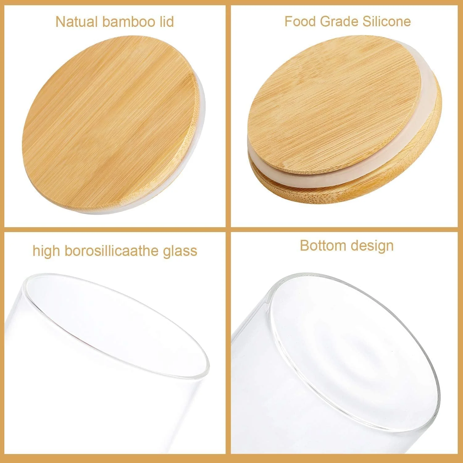 AM3729 Carre Glass Jar with Wooden Airtight  Bamboo Lid for kitchen 1 Pcs - Image 3