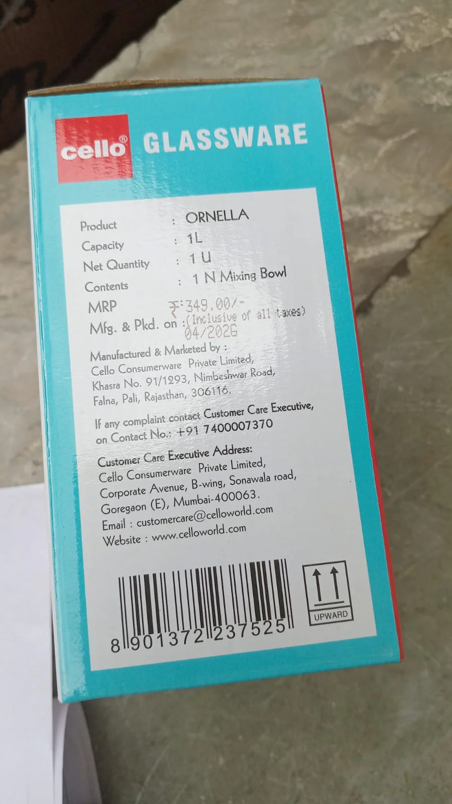 AM3784 CELLO Ornella Glass Mixing Bowl 1000ml Without Lid - Image 8