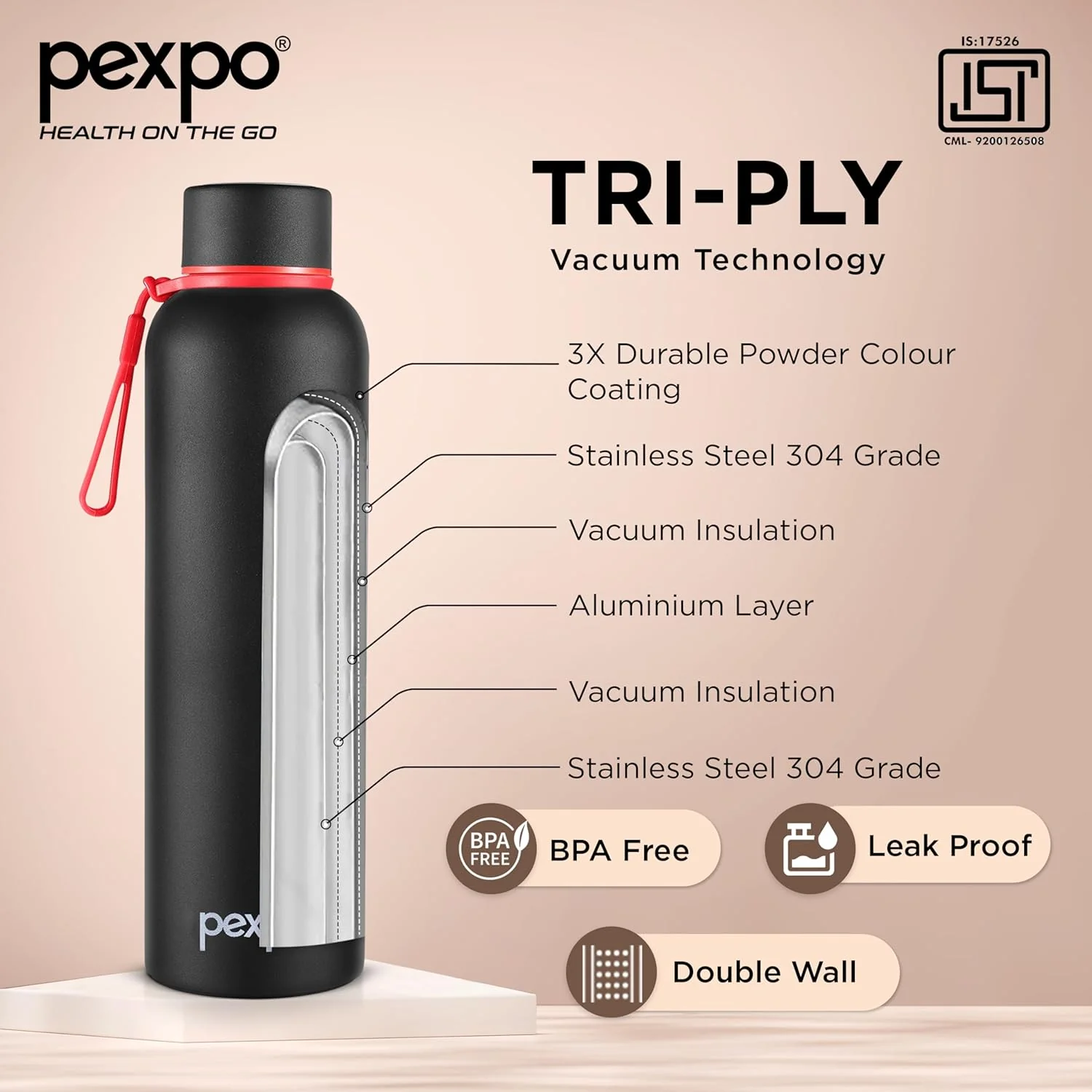 AM3793 Pexpo Bravo Stainless Steel Water Bottle 1000 - Image 5