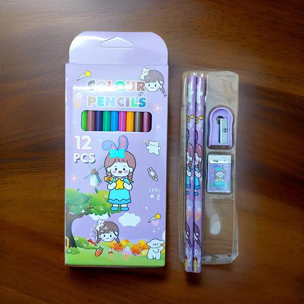 AM3845 5 in 1 Purple Drawing School Stationery Set - Image 2