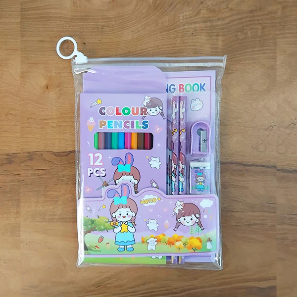 AM3845 5 in 1 Purple Drawing School Stationery Set - Image 3