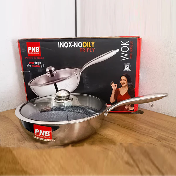 AM3917 PNB TRIPLY WOK WITH GLASS LID 28CM - Image 2