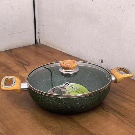 AM3930 Delizio Green Granite Coating Kadai with Glass Lid 24Cm - Image 2