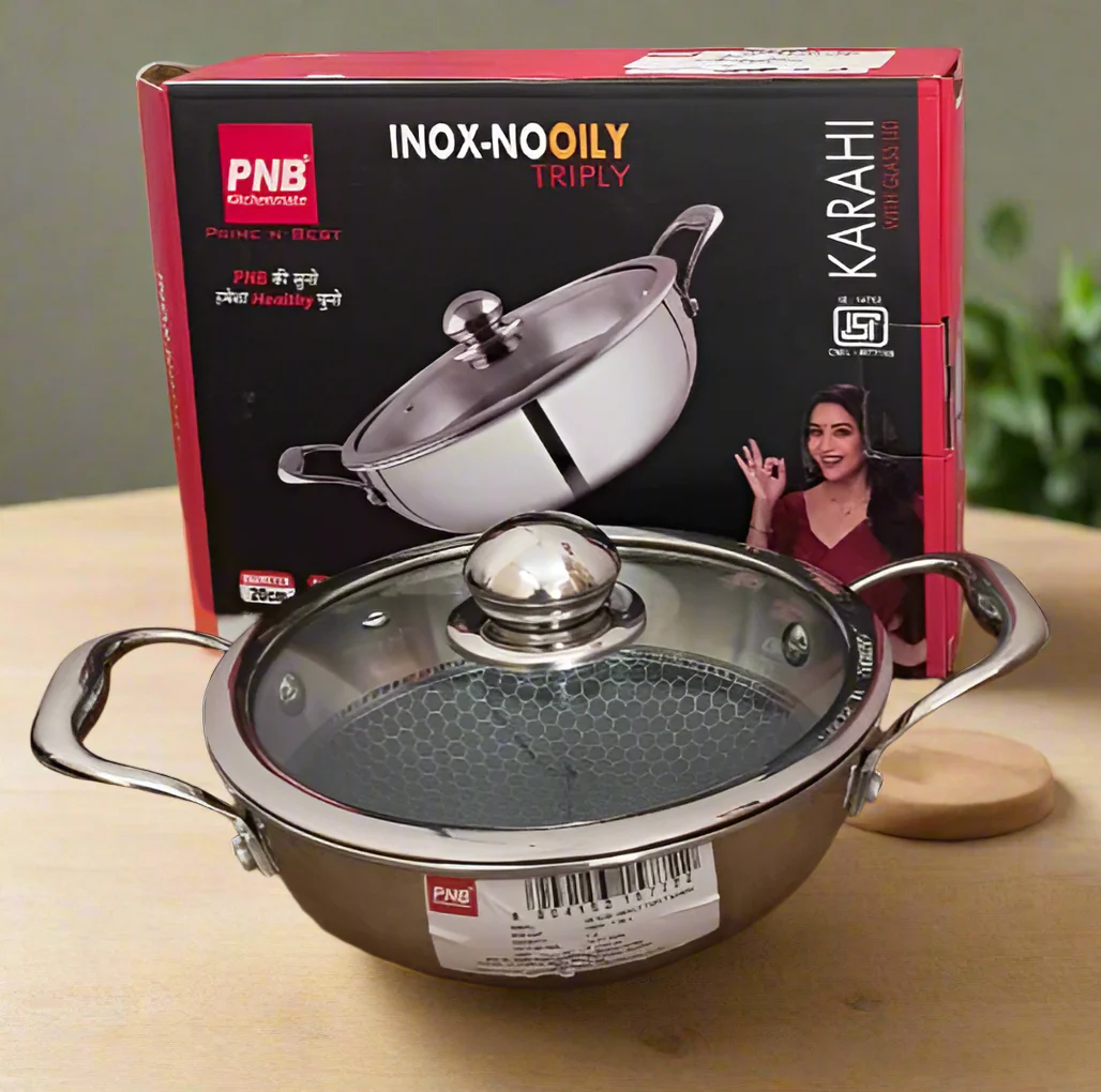 AM3933 PNB Kitchenmate Triply Karahi With Glass Lid 20cm