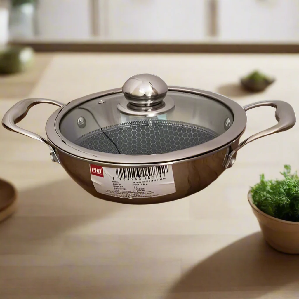 AM3933 PNB Kitchenmate Triply Karahi With Glass Lid 20cm - Image 2