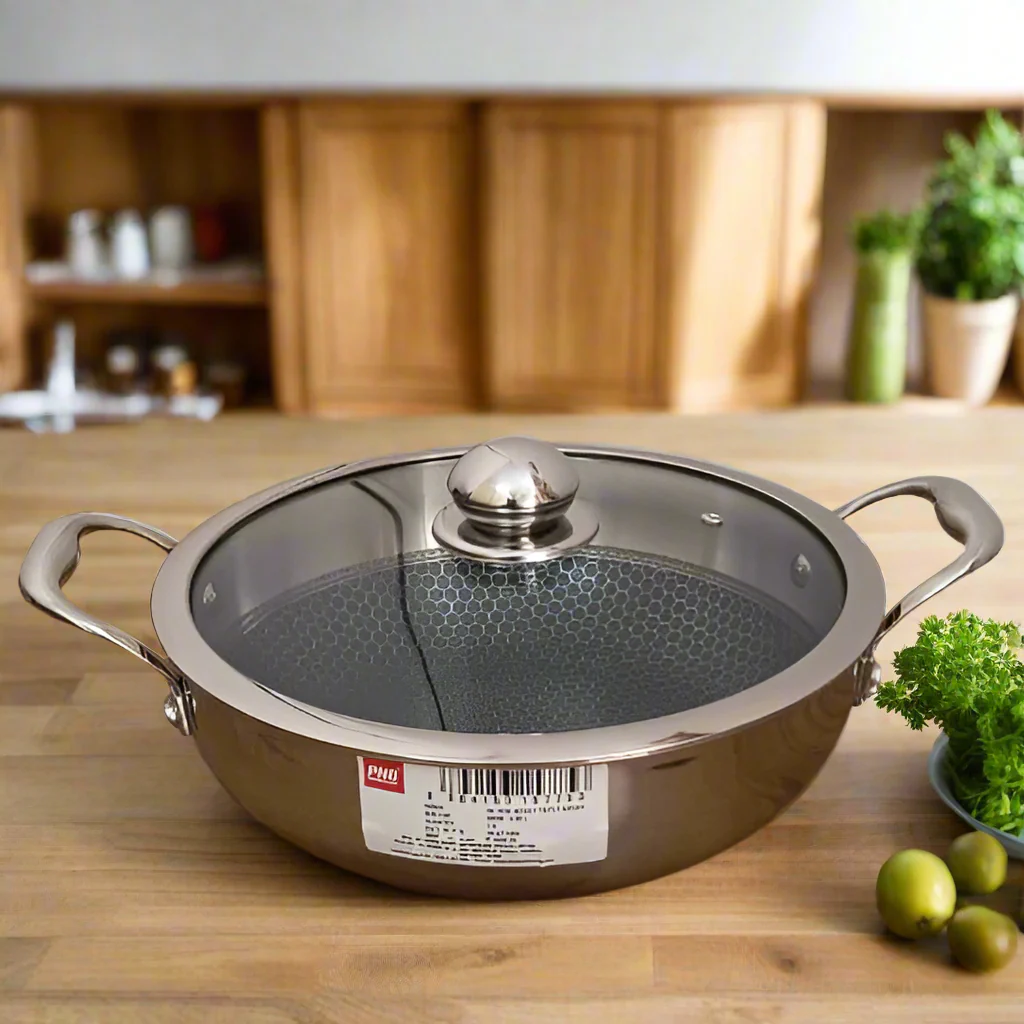 AM3934 PNB Kitchenmate Triply Karahi With Glass Lid 26cm
