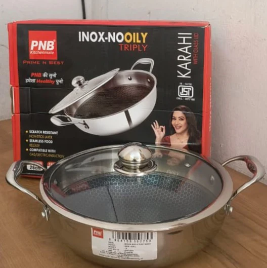 AM3934 PNB Kitchenmate Triply Karahi With Glass Lid 26cm - Image 7