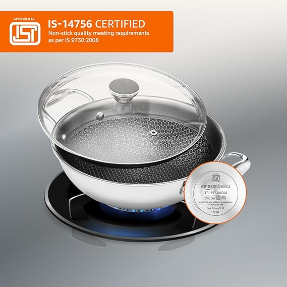 AM3923 PNB Kitchenmate Triply Karahi With Glass Lid 22cm - Image 4