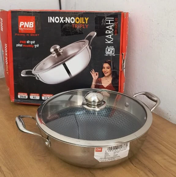 AM3935 PNB Kitchenmate Triply Karahi With Glass Lid 28cm - Image 7