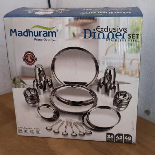 AM3966 Madhuram Exclusive Dinner Set Stainless Steel 42 Pcs Set - Image 9