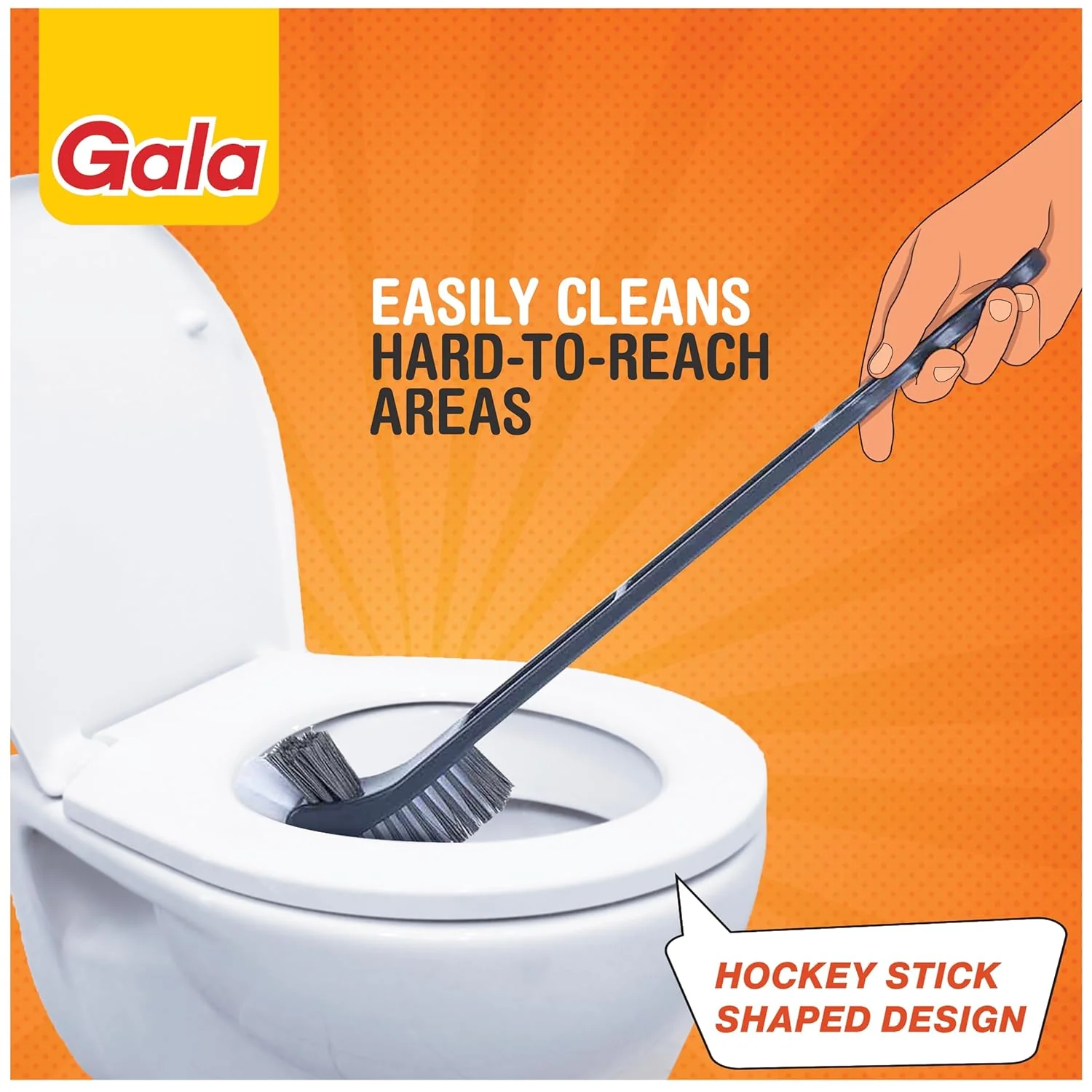 AM5032 Gala Double Hockey Shape Toilet Cleaner Brush with Holder Stand, Toilet Cleaning Brush for Western and Indian Toilet, Bathroom Brush for Toilet Cleaning (Gray,Pack of 1) - Image 2
