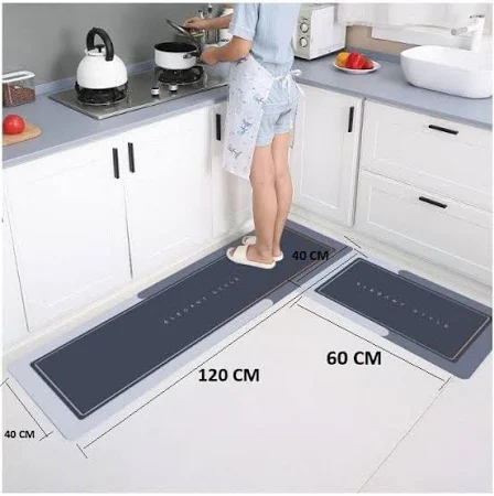 AM5048 Kitchen Mats for Floor (2pcs) , Non-Skid, Soft Absorbent 120x40cm, 40x60cm (Multi Color) - Image 2