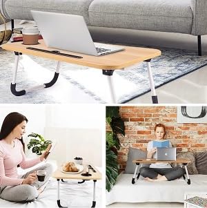 AM5051 Foldable Laptop Study Table with Cup Holder Multipurpose Bed Writing Desk Table for Home School Students (Brown) - Image 6
